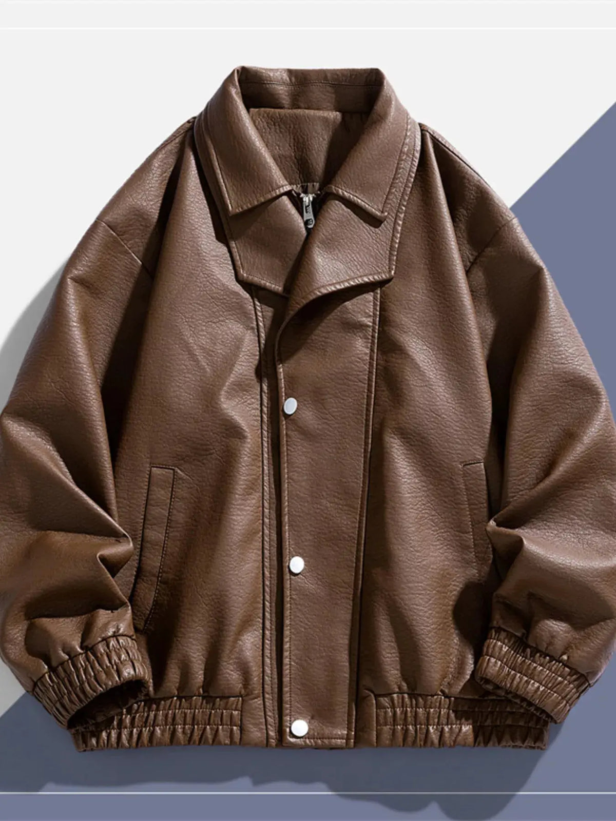 Men's Plus Size Faux Leather Bomber Jacket by Trendsi