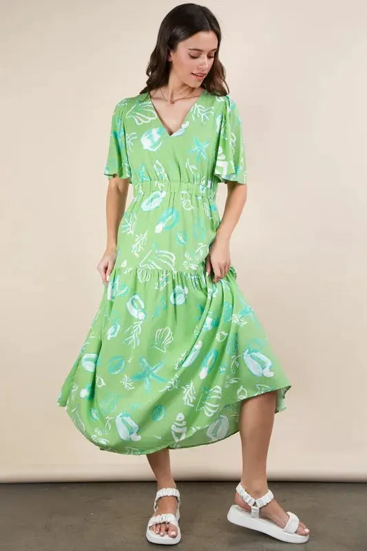VERY J Printed V-Neck Resort Midi Dress by Very J