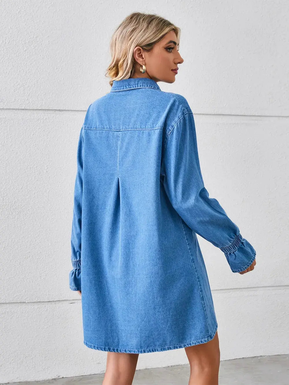 Pocketed Dropped Shoulder Mini Denim Dress by Partner Label
