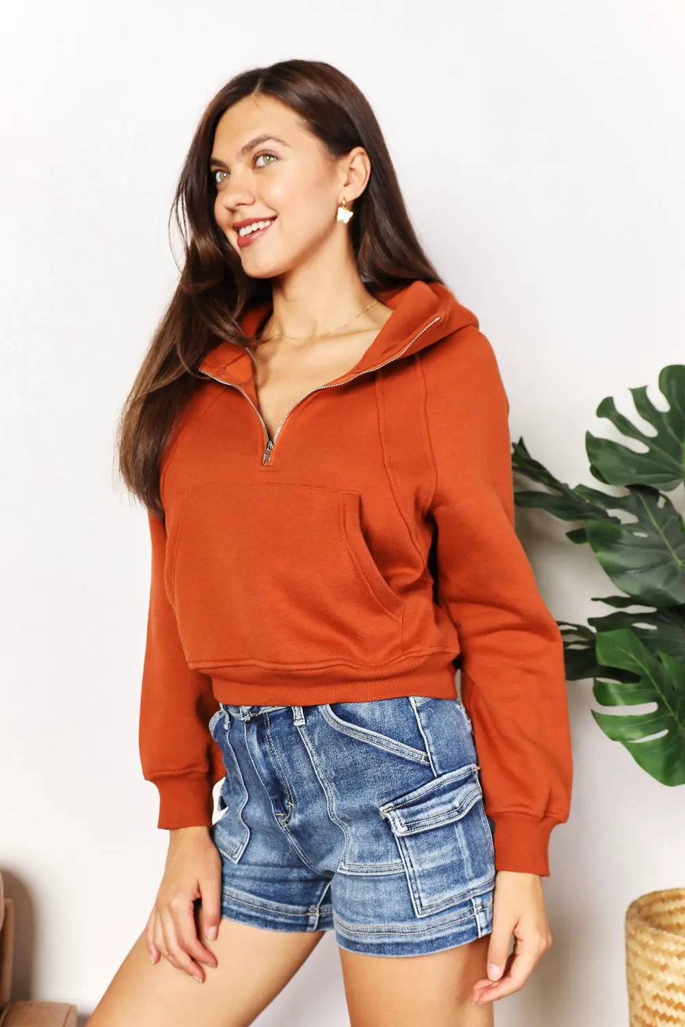 Double Take Half-Zip Long Sleeve Hoodie by Double Take