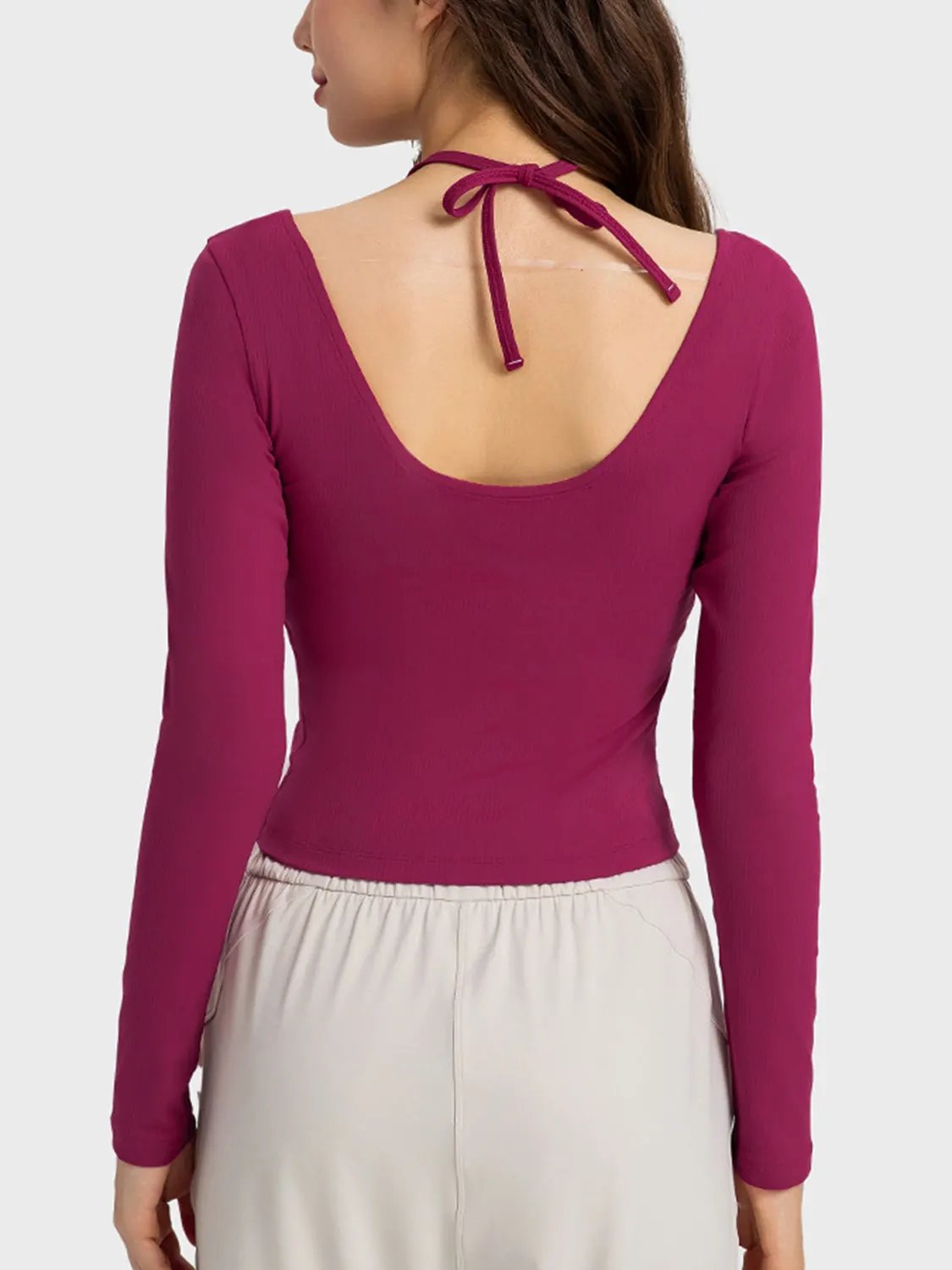 Millennia Halter Neck Long Sleeve Sporty Top by Millennia