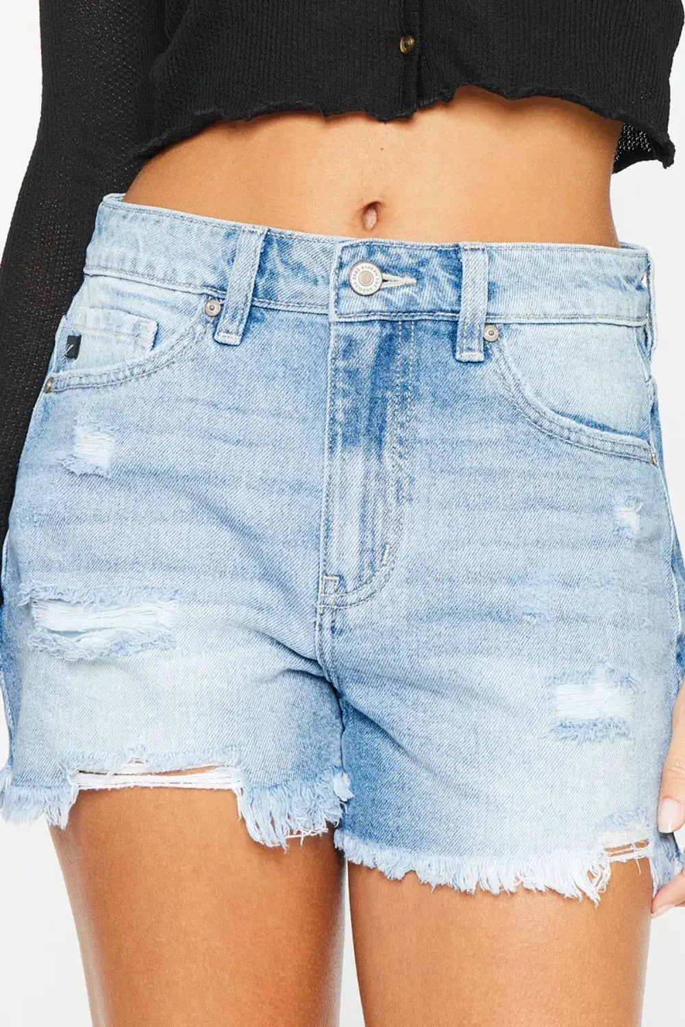 Kancan High Waist Frayed Denim Shorts by Kancan