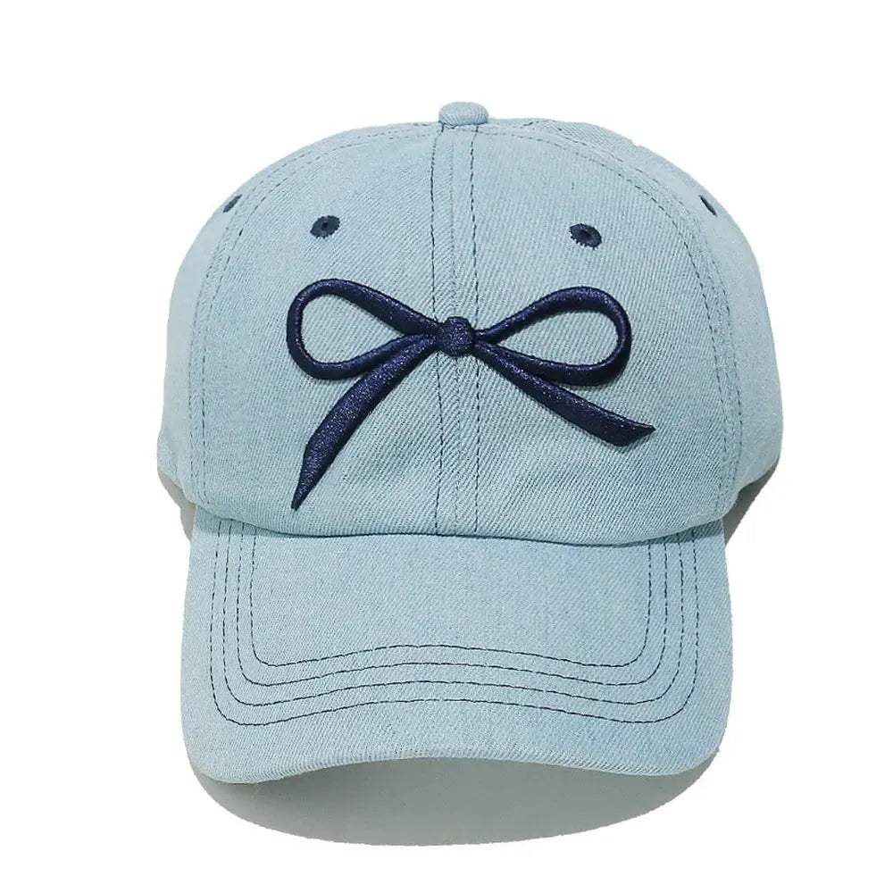 Bow Embroidered Denim Baseball Cap by Partner Label