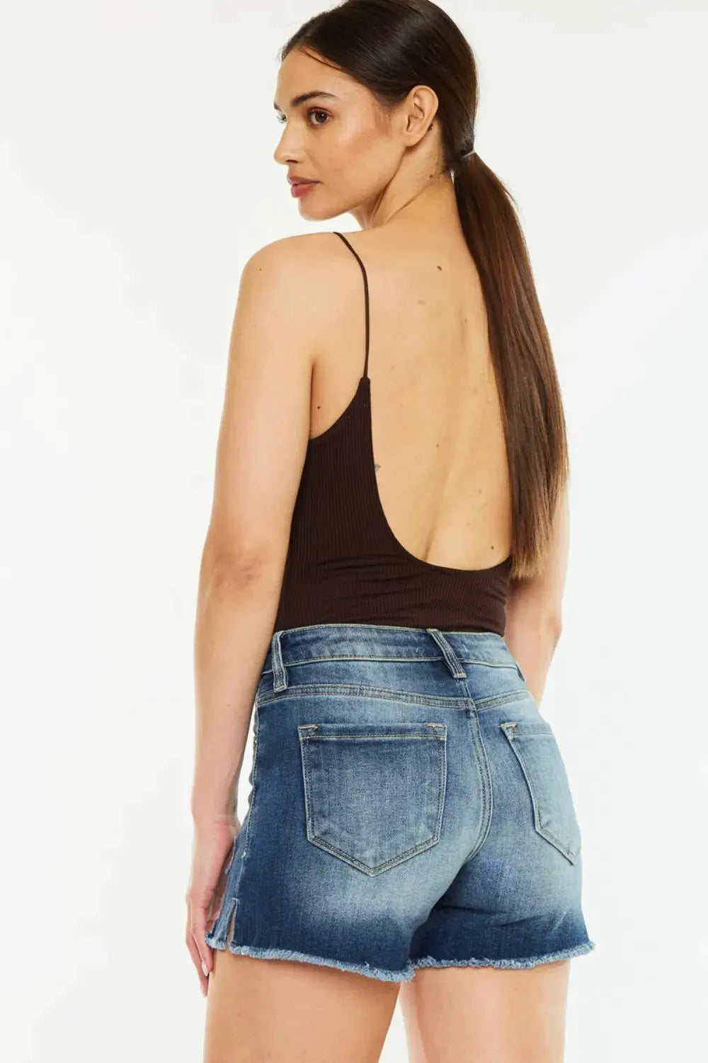 Kancan High Waist Raw Hem Denim Shorts by Kancan