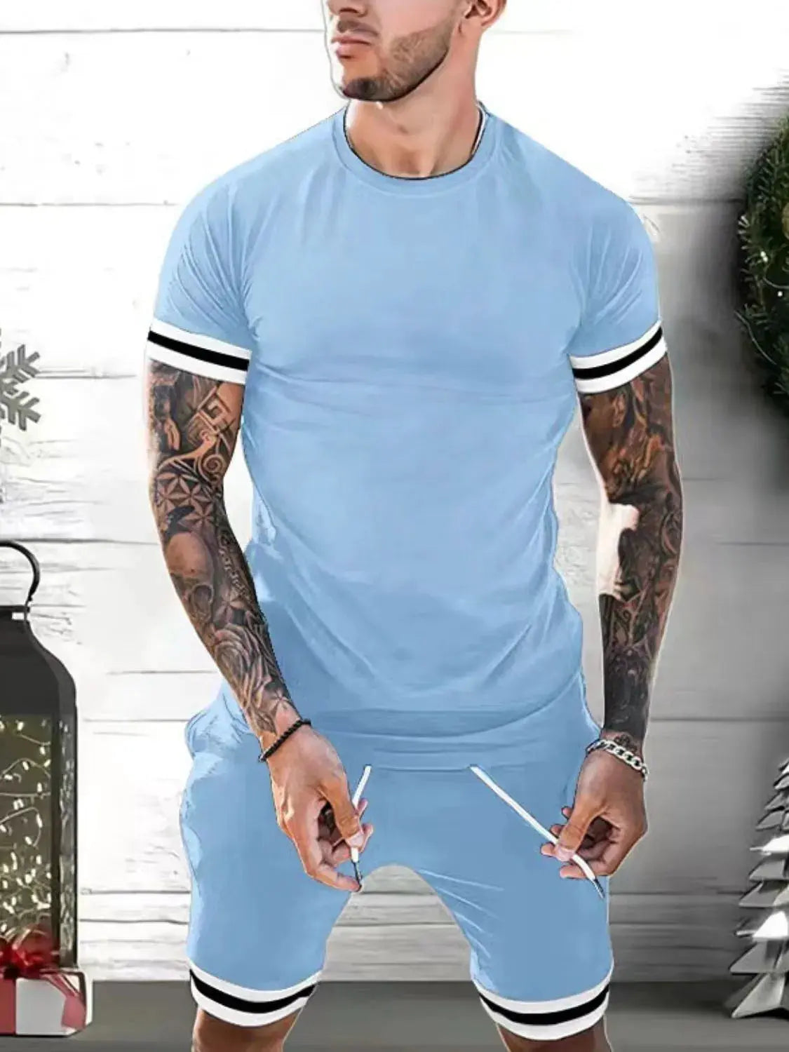 Men's Plus Size Round Neck Short Sleeve Top and Shorts Set by Trendsi