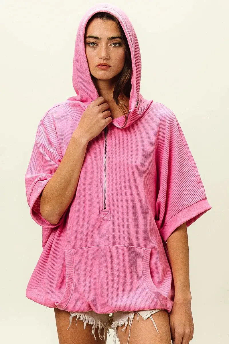 BiBi Vintage Washed Waffle Thermal Hoodie by BiBi