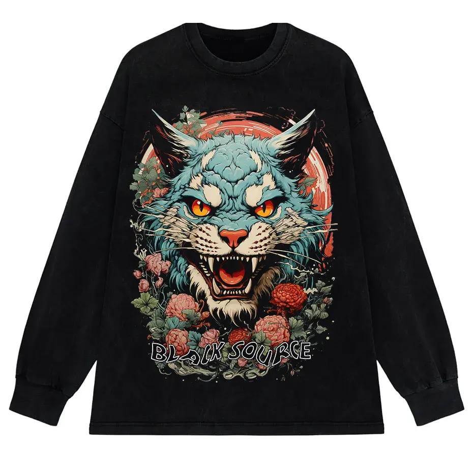 Japanese Tiger Head Graphic T-Shirt Oversized Streetwear Y2K Tee by Vimost Shop