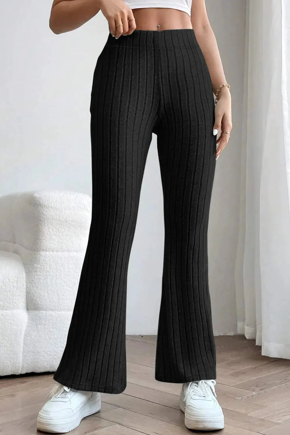 Basic Bae Full Size Ribbed High Waist Flare Pants by Partner Label