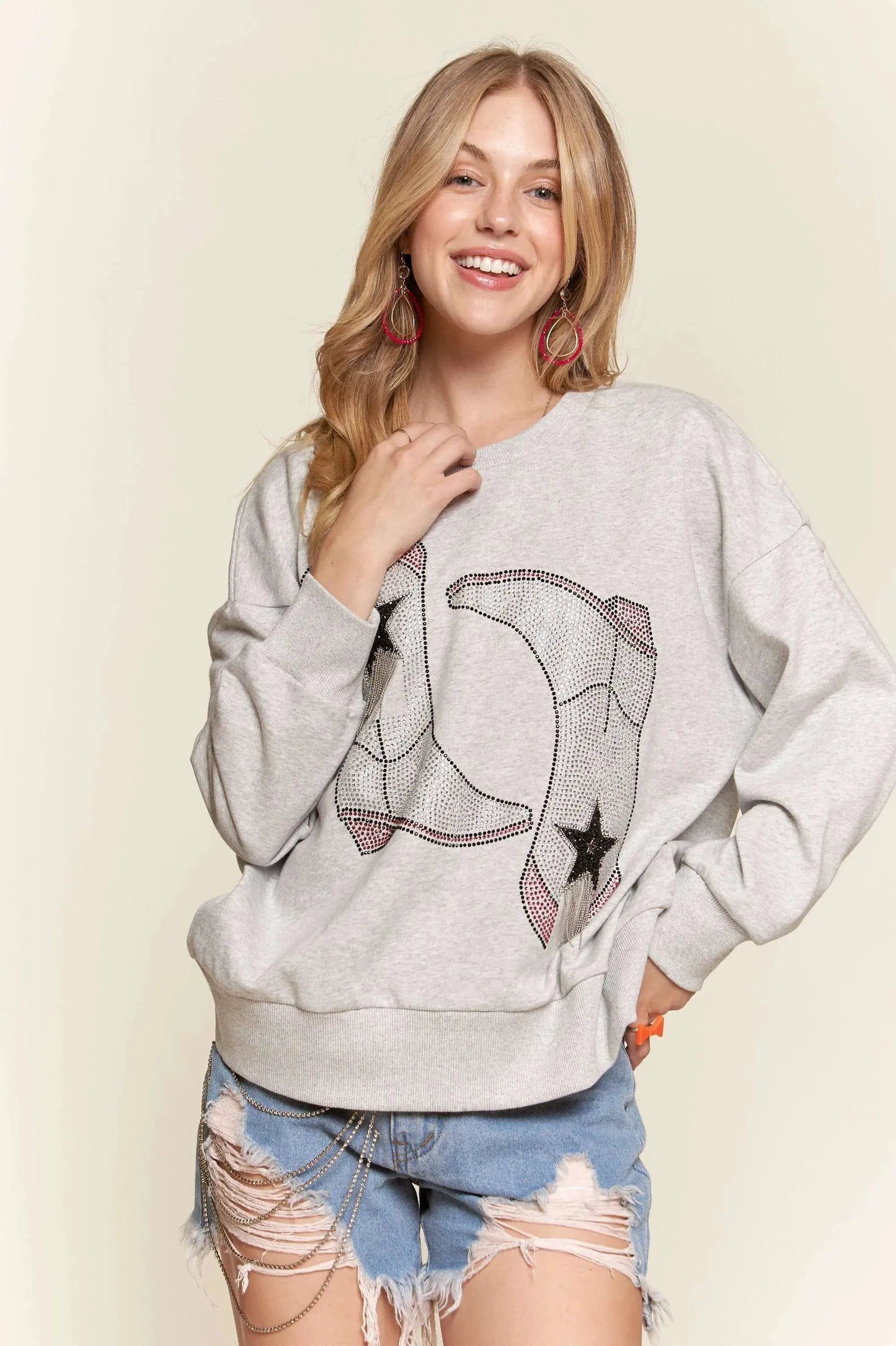 ADORA Rhinestone Accent Casual Sweatshirt by Partner Label