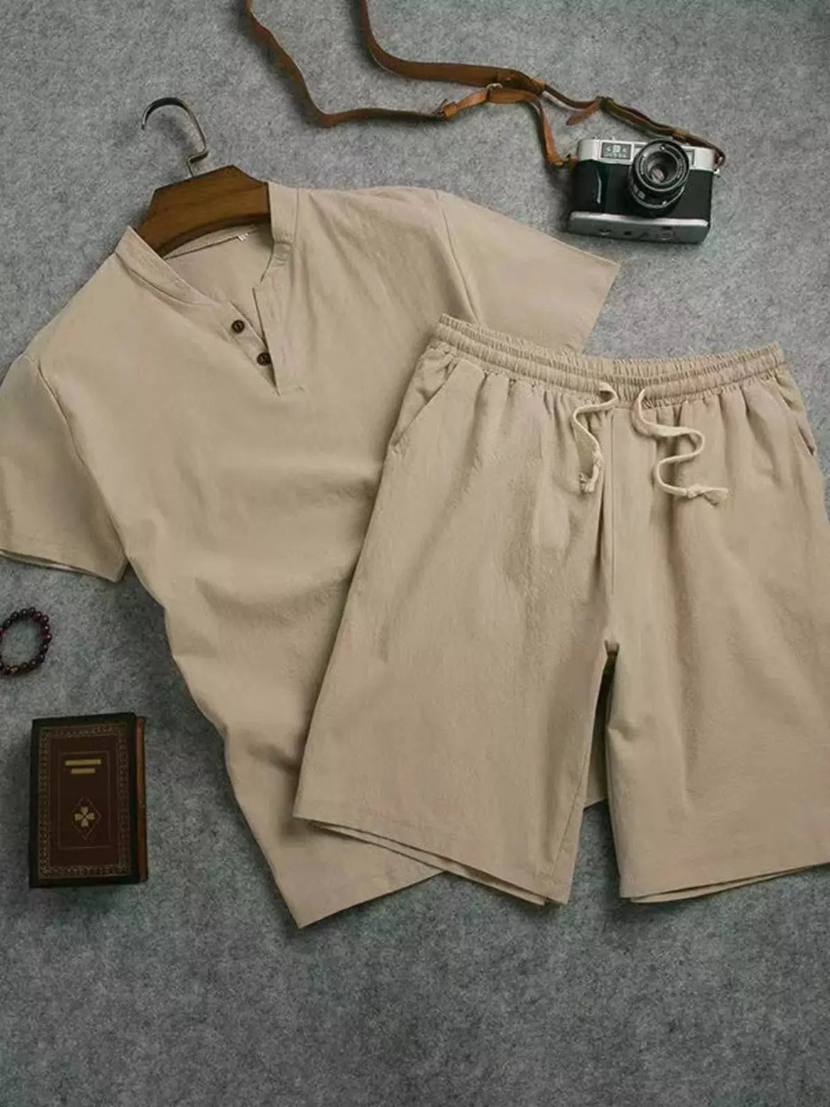 Men's Plus Size Short Sleeve Top and Shorts Set by Trendsi