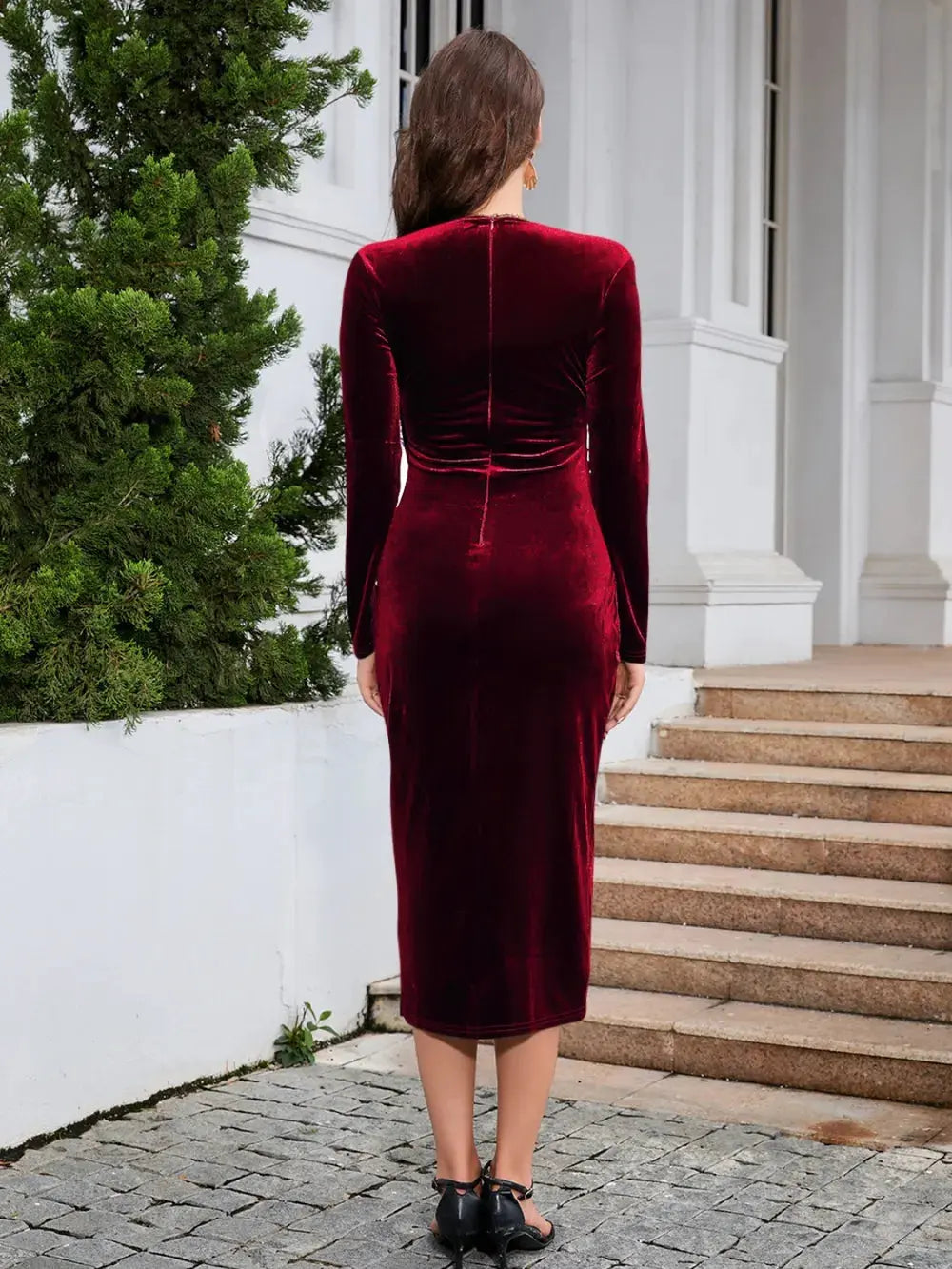 Ruched Slit Surplice Wrap Dress by Partner Label