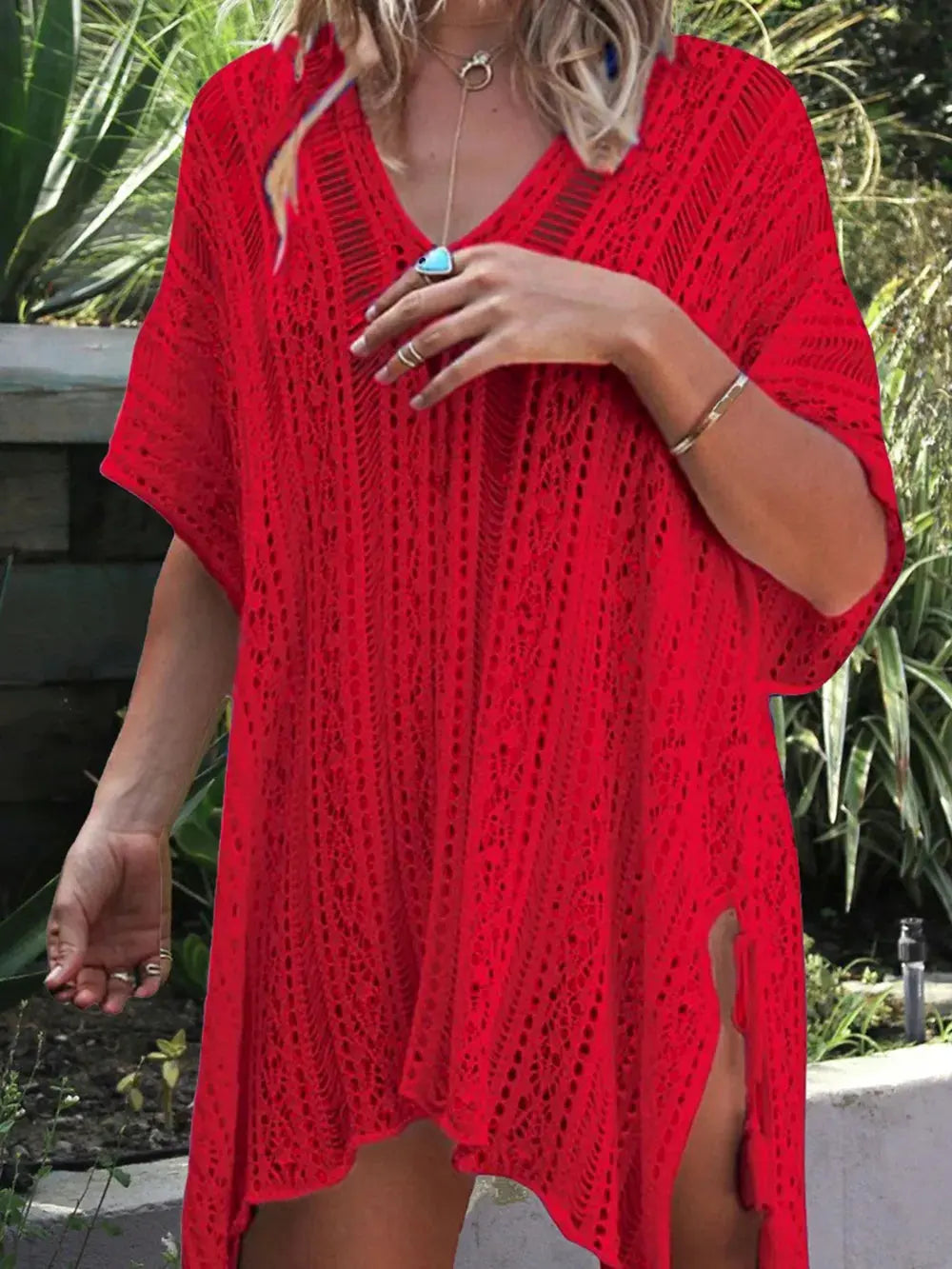 Angel Wings Cutout V-Neck Cover-Up with Tassel by Partner Labels