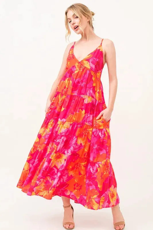 And The Why Floral Tiered Maxi Cami Dress with Pockets by And The Why
