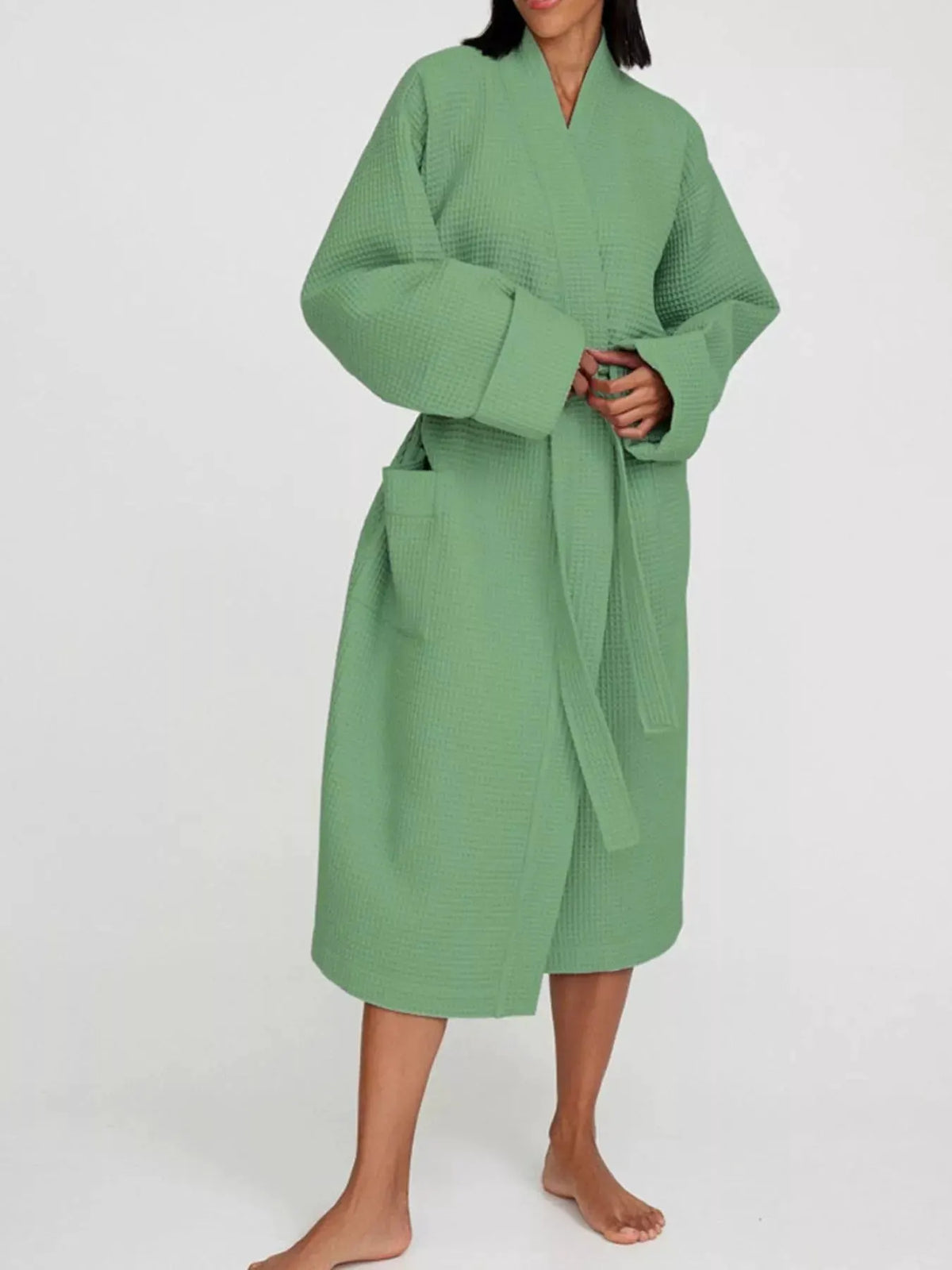 Waffle Knit Tie Waist Lounge Nightgown by Partner Label