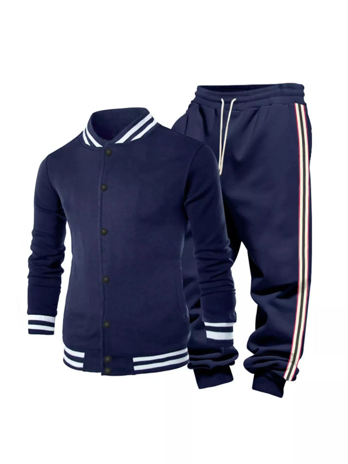 Men's Full Size Striped Snap Down Top and Pants Set Plus Size by Trendsi
