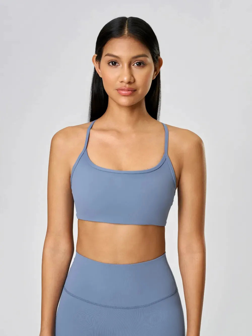 Millennia Crisscross Back Scoop Neck Active Cami with Detachable Chest Pads by Millennia