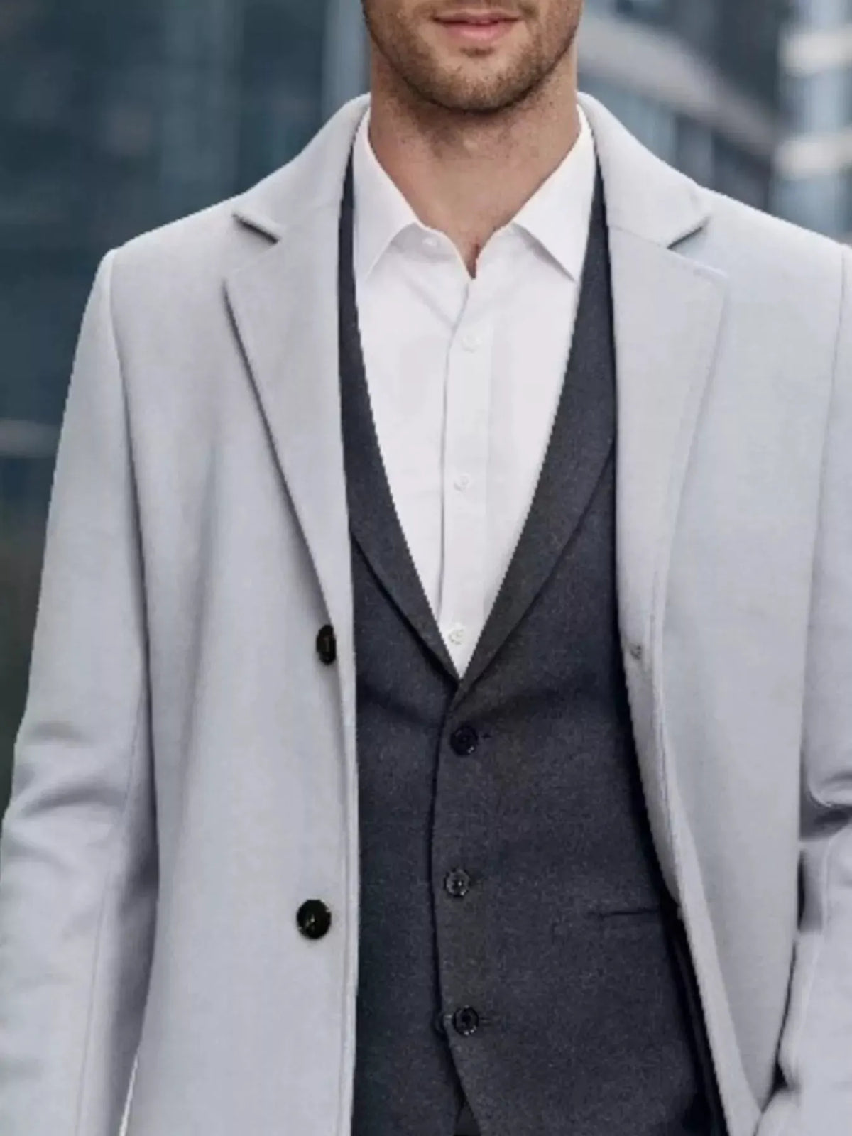 Men's Plus Size Slim-Fit Lapel Collar Overcoat by Trendsi