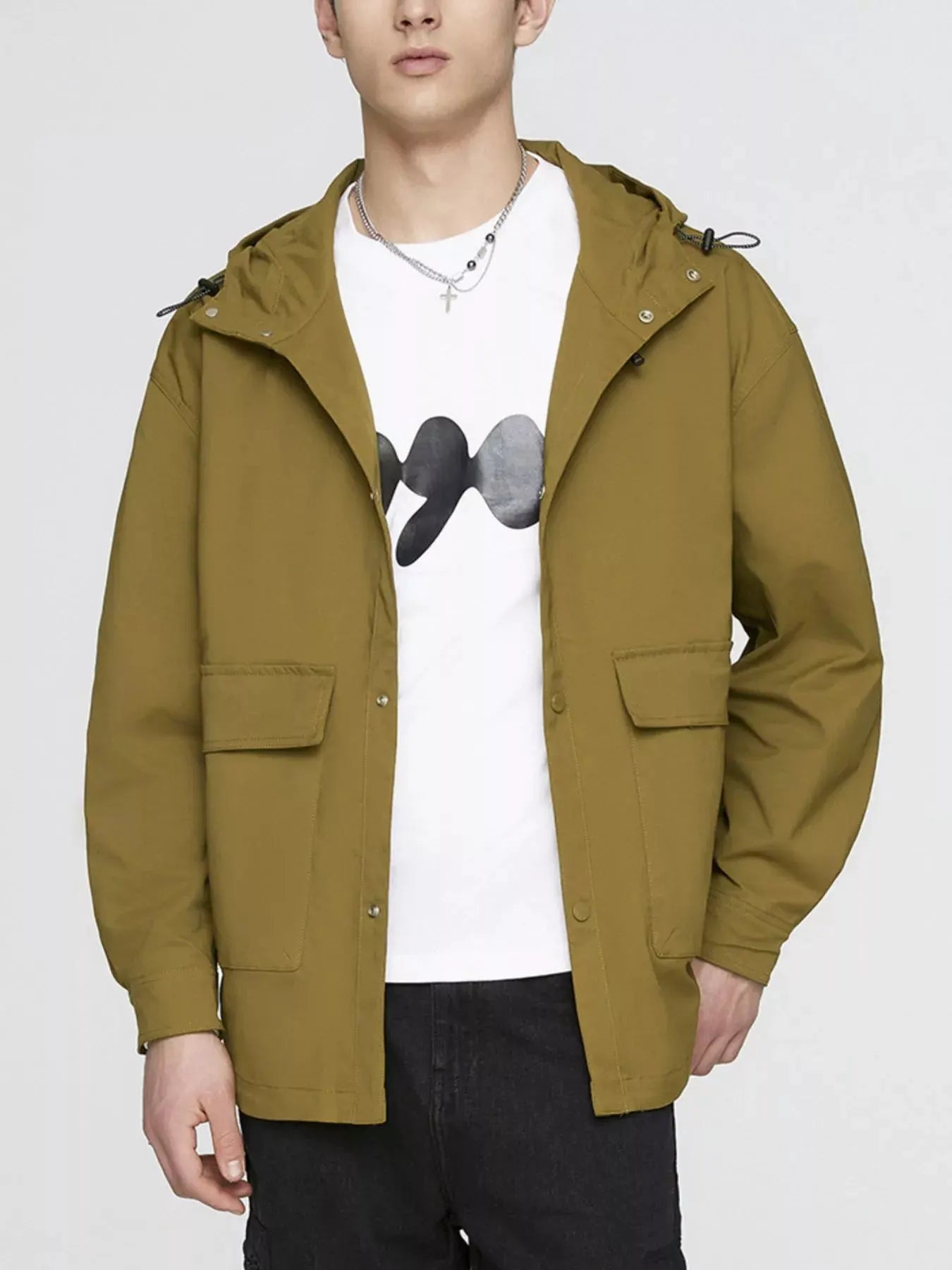 Men's Plus Size Urban Style Hooded Snap Down Jacket by Partner Label