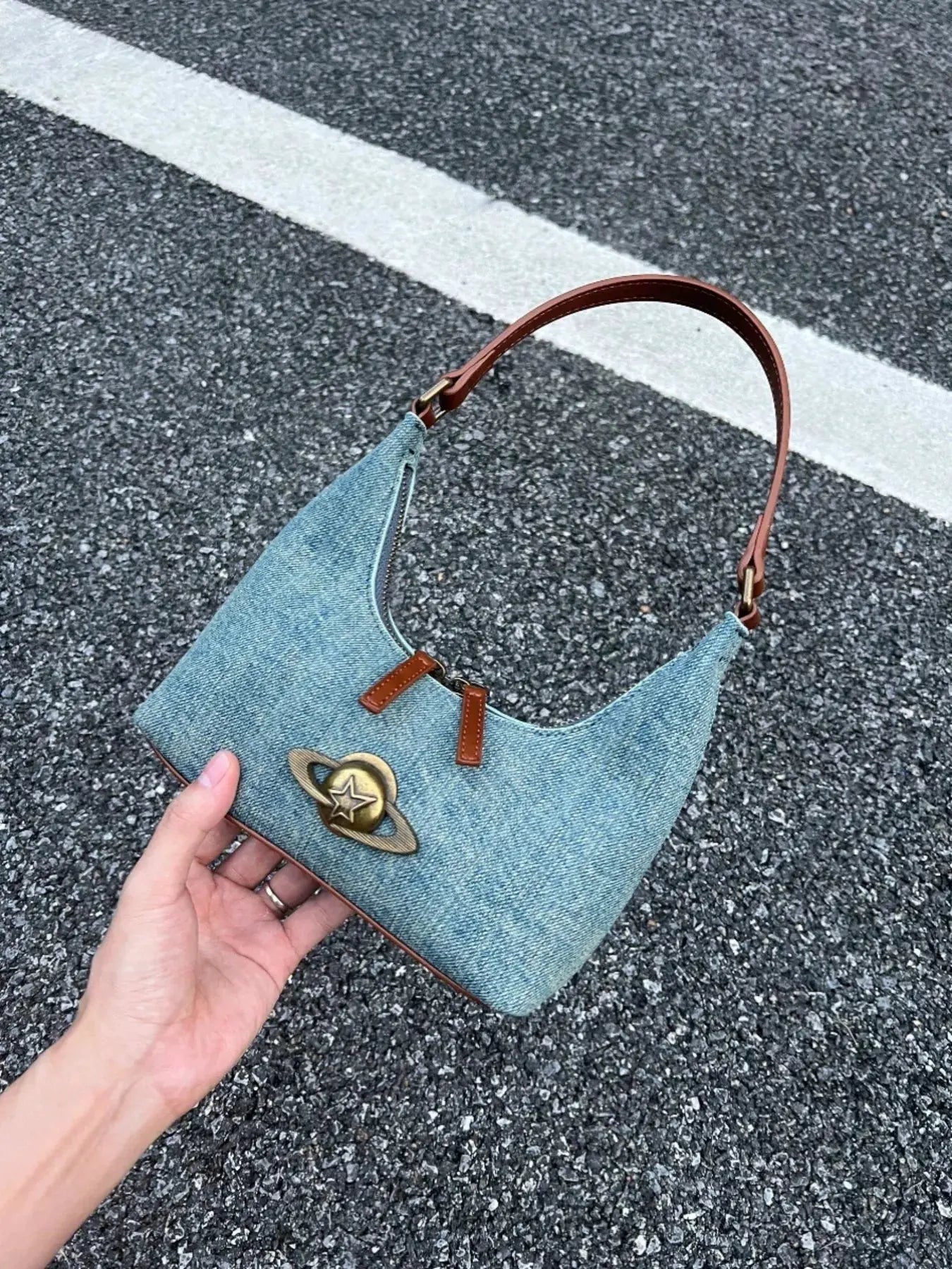 Denim Planet Decor Shoulder Bag by Partner Label