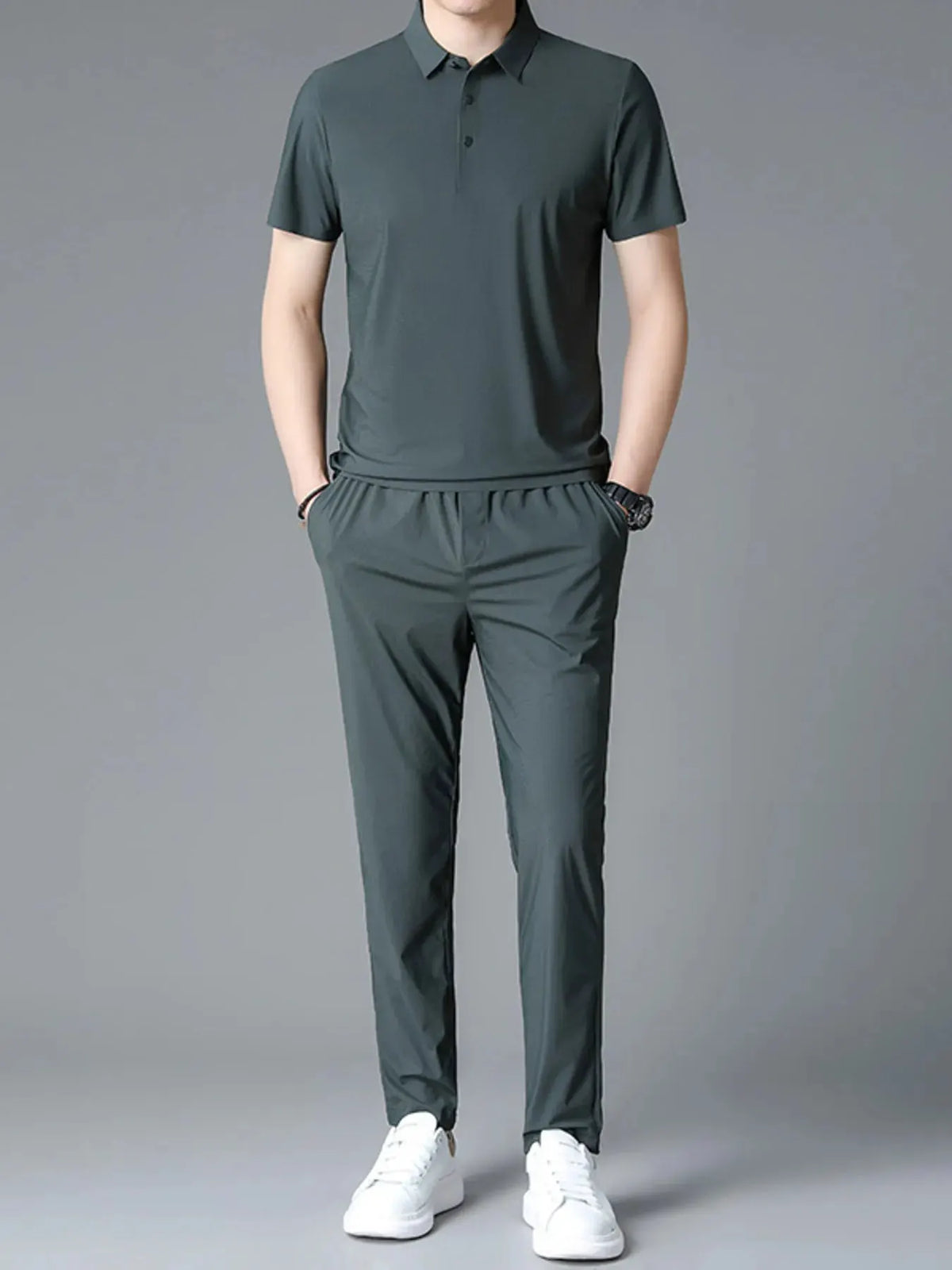 Men's Full Size Button Detail Short Sleeve Polo Plus Size by Trendsi