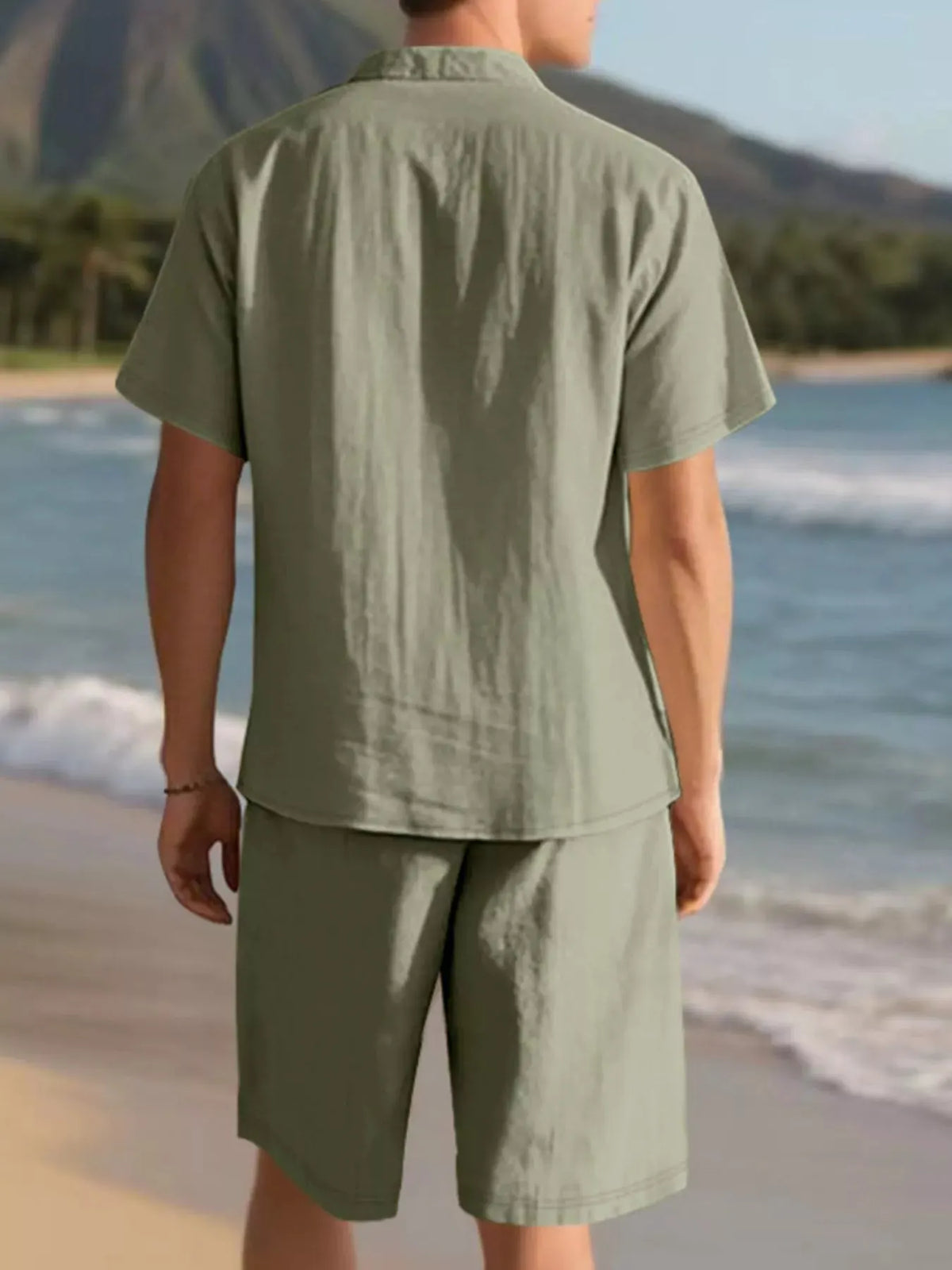 Men's Full Size Casual Button Up Shirt and Shorts Set Plus Size by Trendsi
