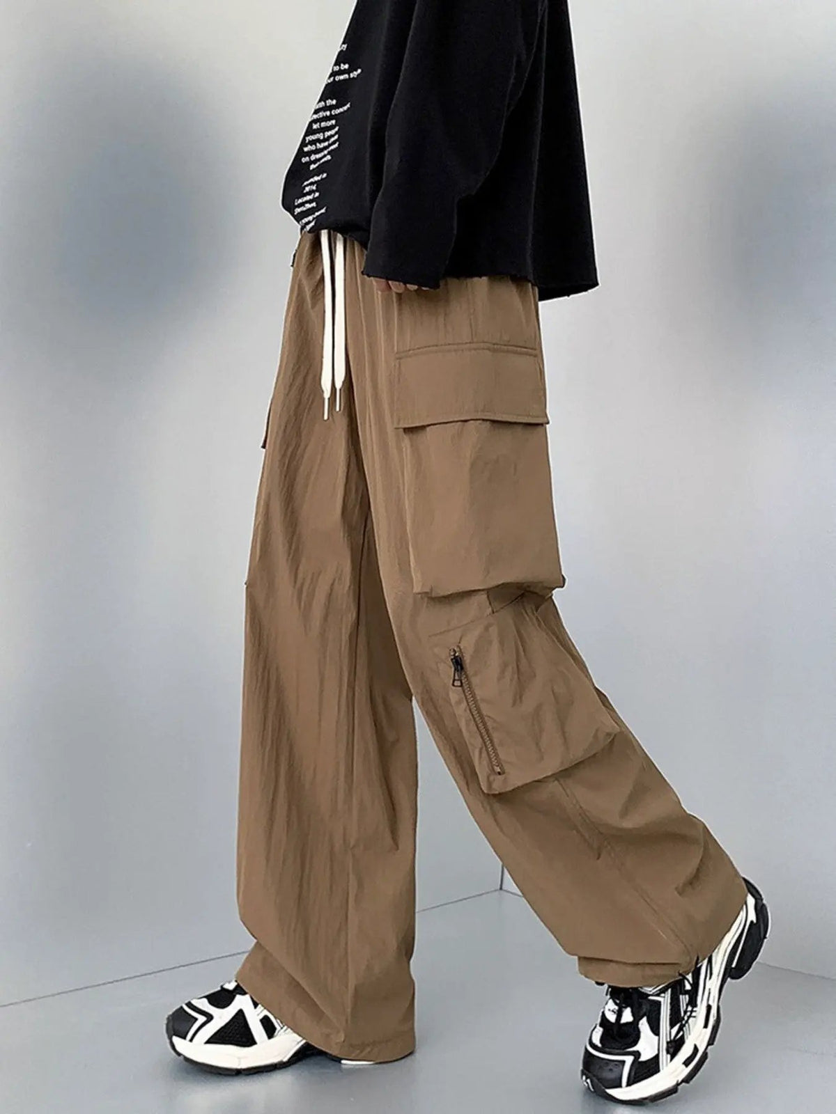 Men's Plus Size Loose Fit Cargo Pants with Drawstring by Partner Label