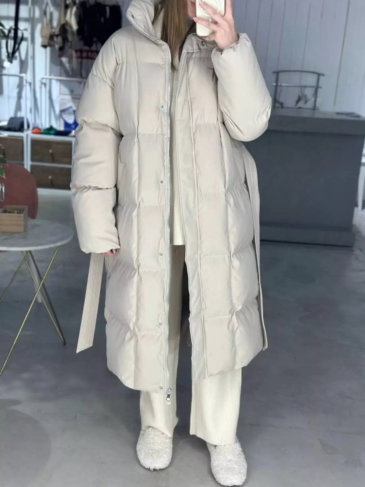 Longline Padded Winter Coat with Belted Waist | Partner Labels Selection by Partner Label