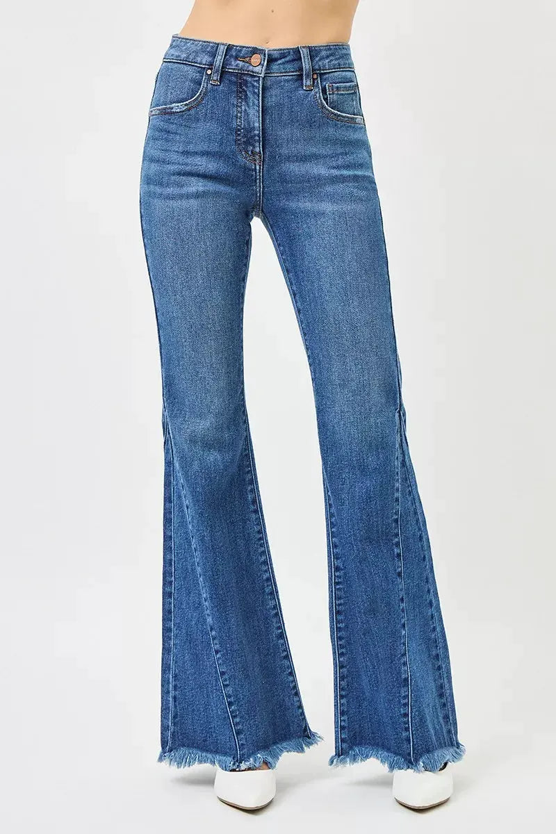 RISEN Mid Rise Flare Side Seam Detailing Jeans by RISEN