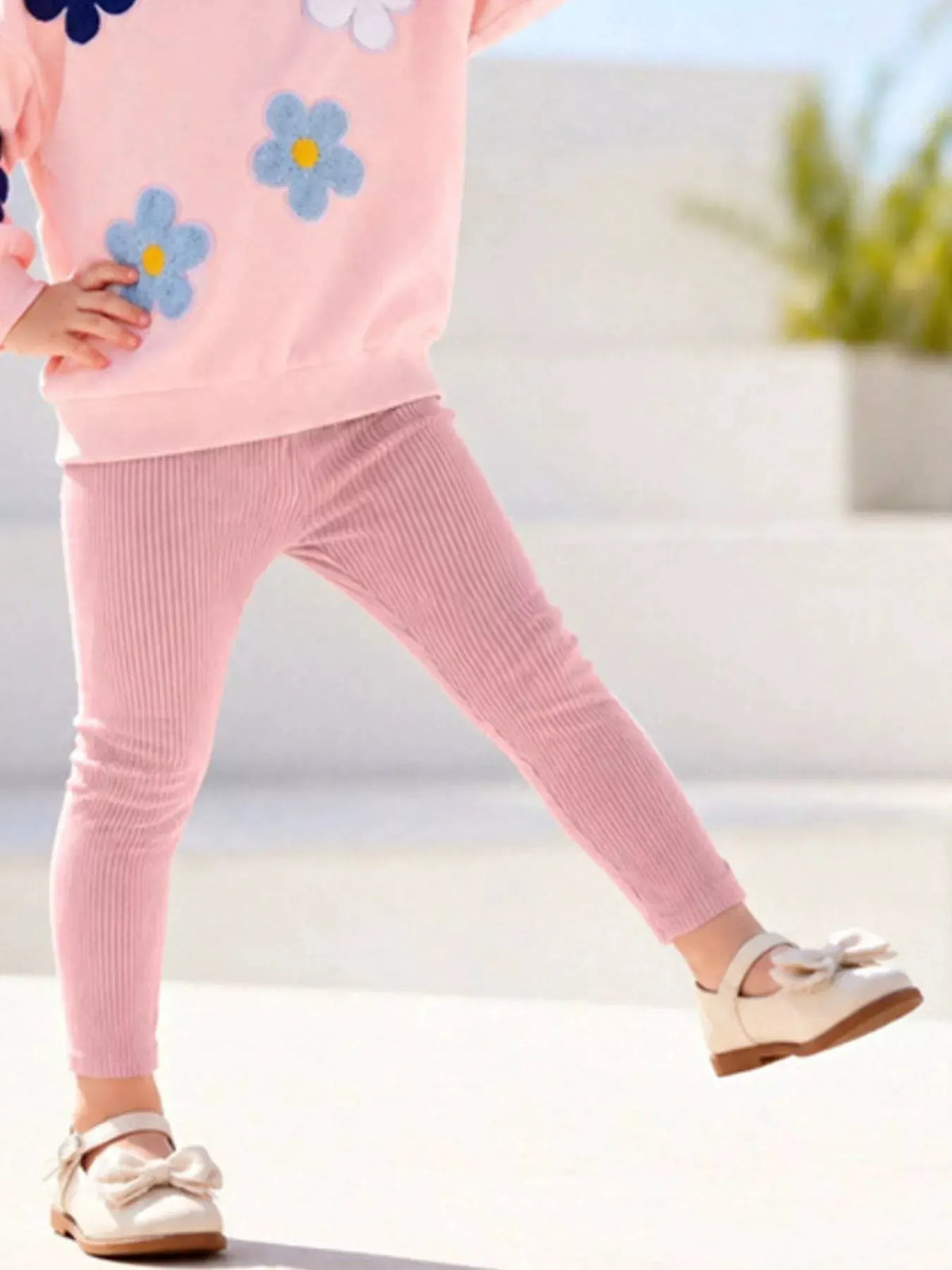 Children's Floral Applique Sweatshirt and Ribbed Leggings Set by Trendsi