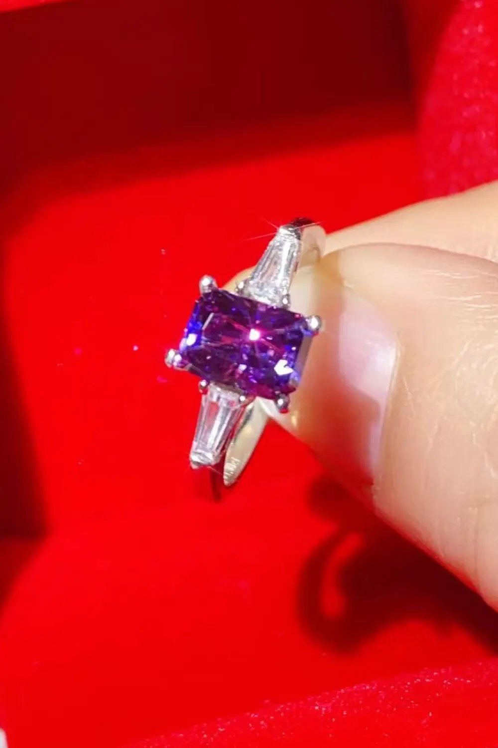 1 Carat Moissanite Platinum-Plated Rectangle Ring in Purple by Partner Label
