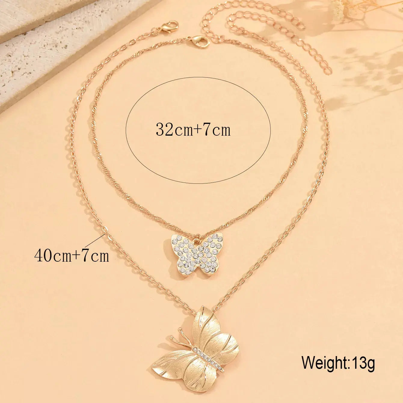 2 Piece 18K Gold-Plated Rhinestone Butterfly Necklace by Partner Labels