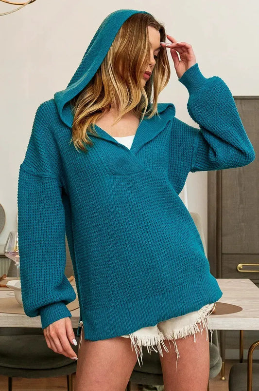 BiBi Raw Edge Detail V-Neck Sweater Hoodie by BiBi