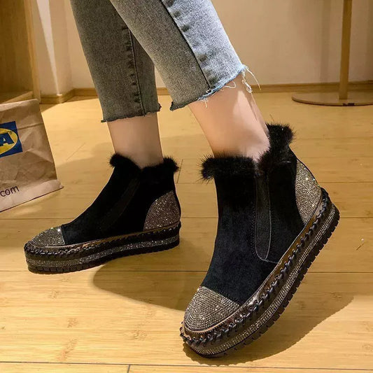 Rhinestone Platform Ankle Boots by Partner Label