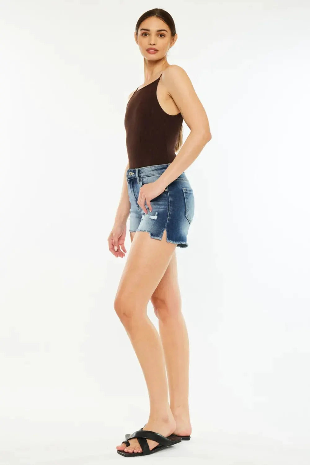 Kancan High Waist Raw Hem Denim Shorts by Kancan