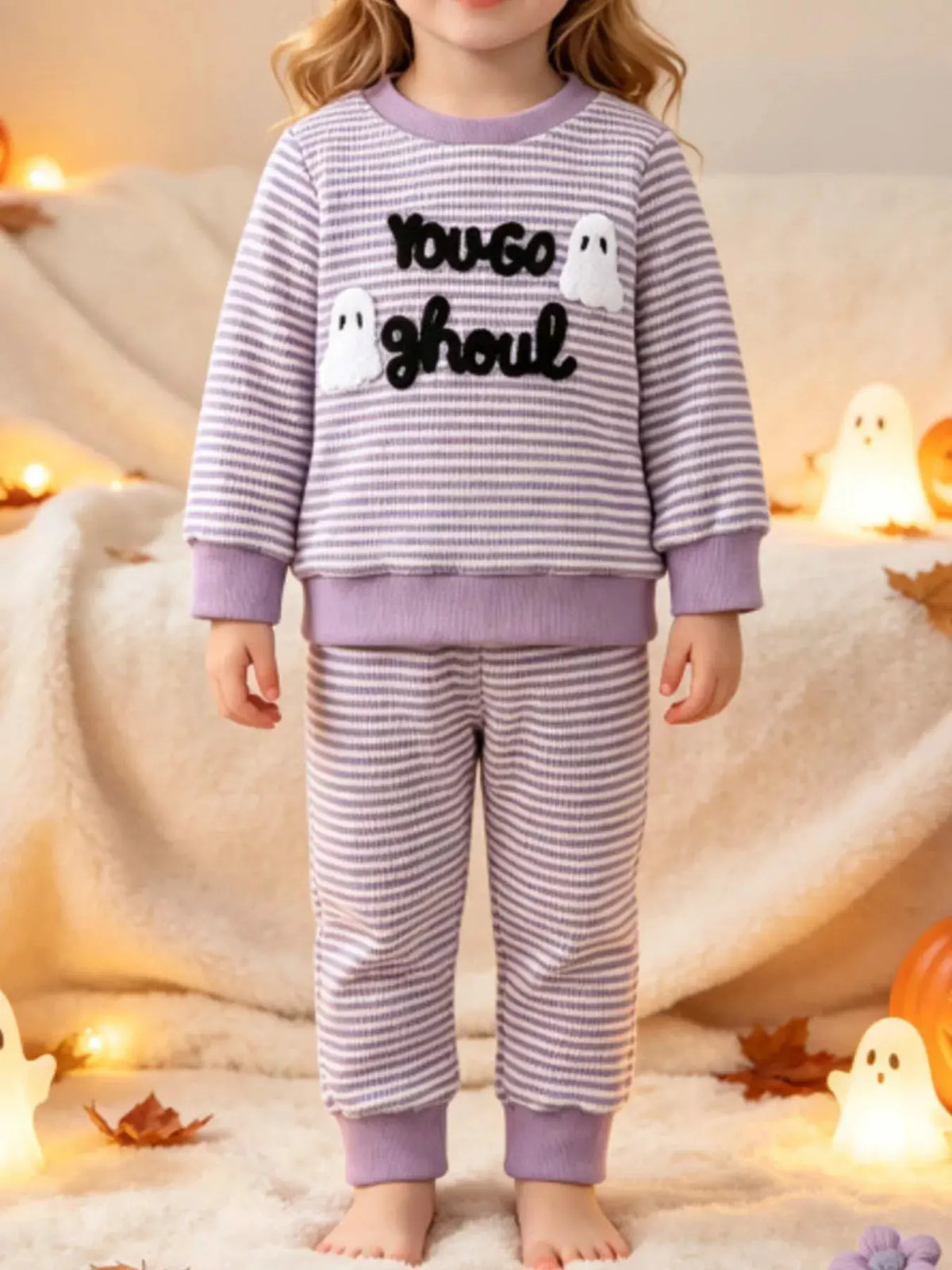Children's Halloween Striped Ghost Top and Pants Set by Trendsi