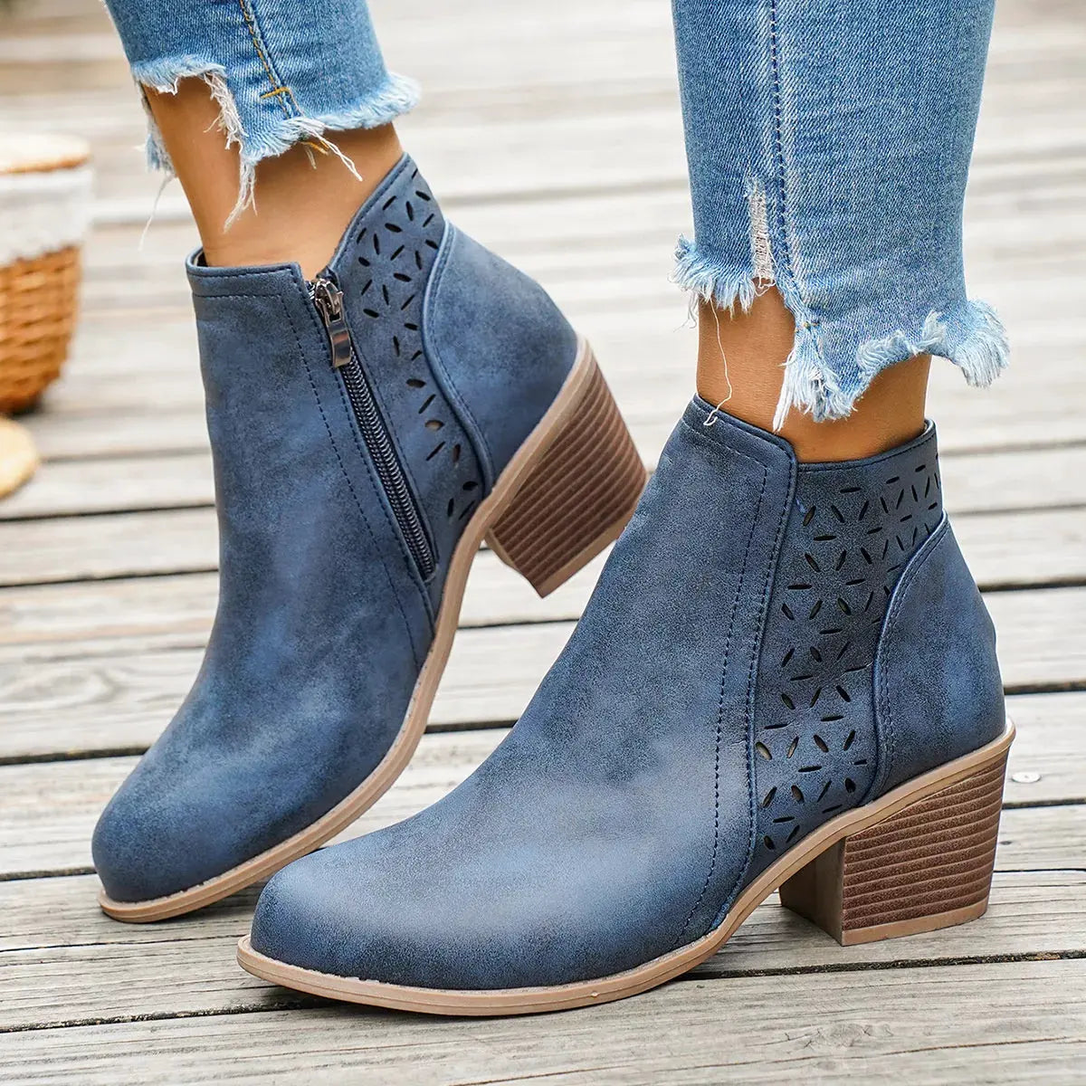 Round Toe Block Heels Boots by Partner Label