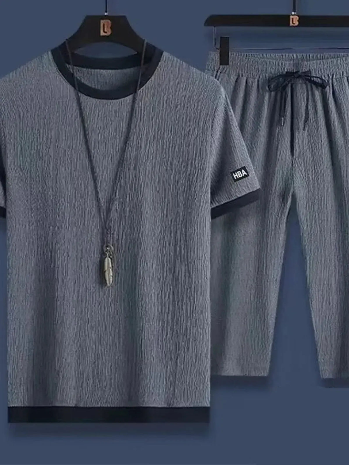 Men's Plus Size Round Neck Short Sleeve Top and Shorts Set by Trendsi