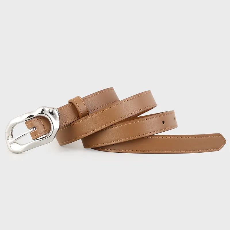 Leather Belt with Silver Buckle by Trendsi