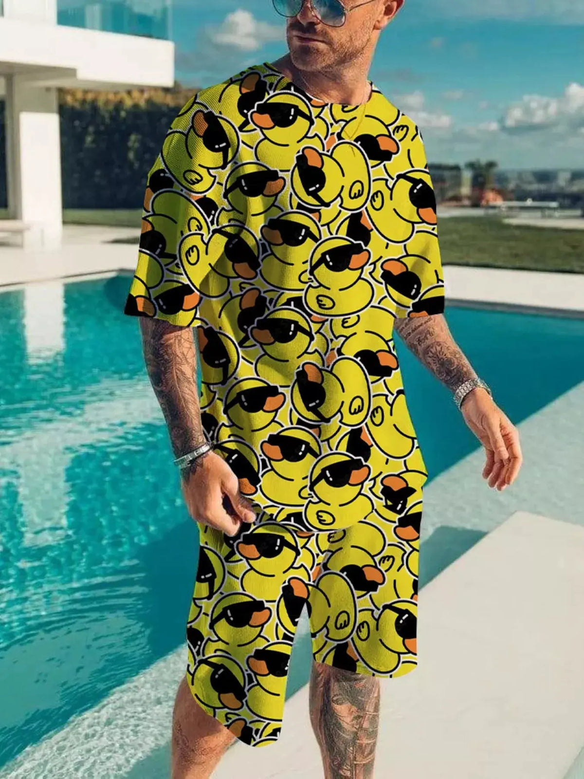 Men's Full Size Printed Short Sleeve Tee and Shorts Plus Size by Trendsi