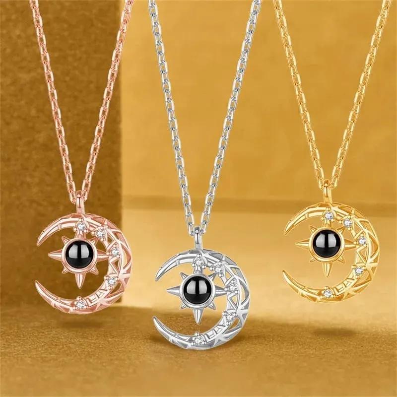 Projection Necklace Crescent Moon Pendant With Photo by Maiden-Art