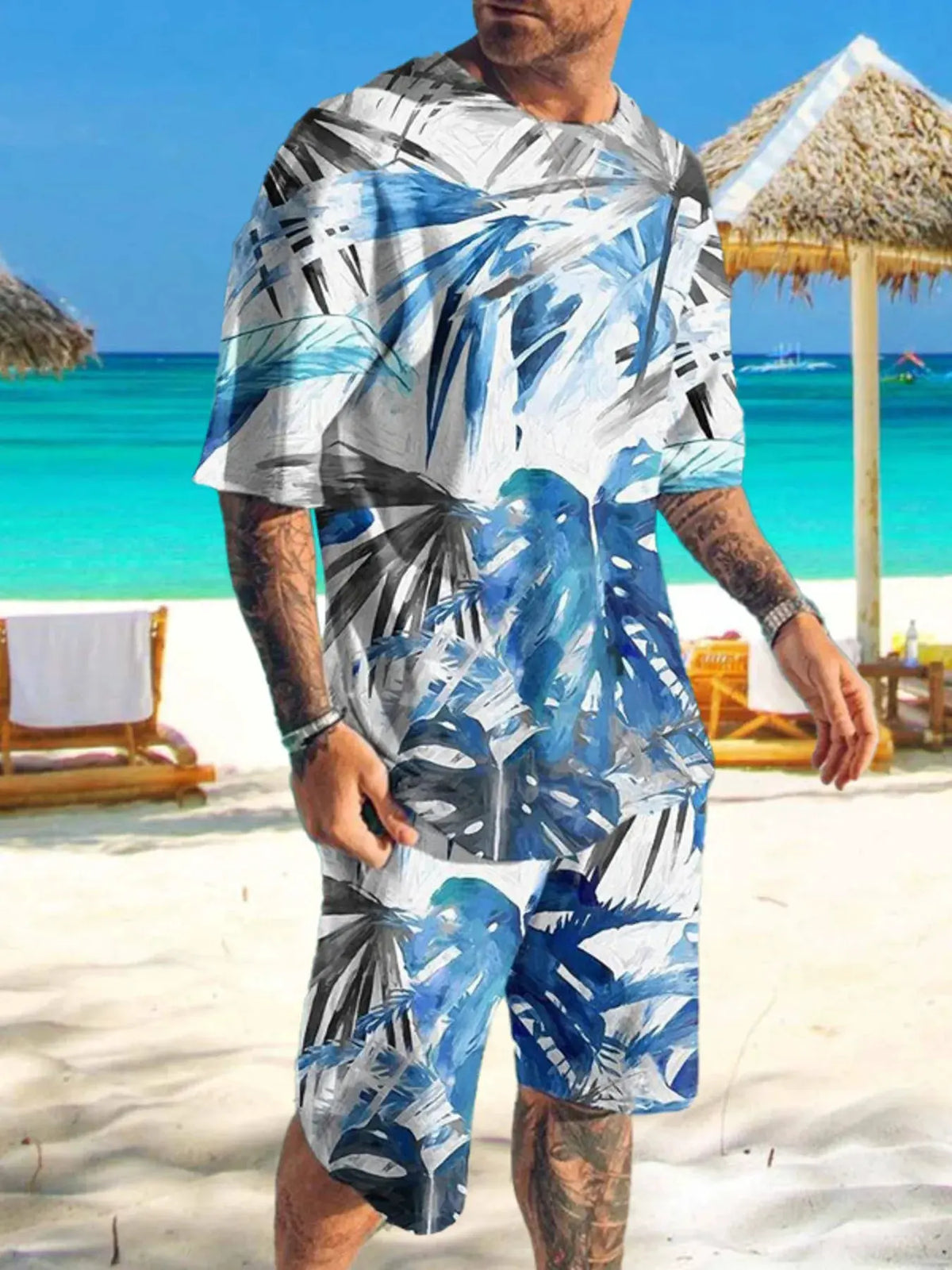 Men's Full Size Printed Short Sleeve Tee and Shorts Set Plus Size by Trendsi