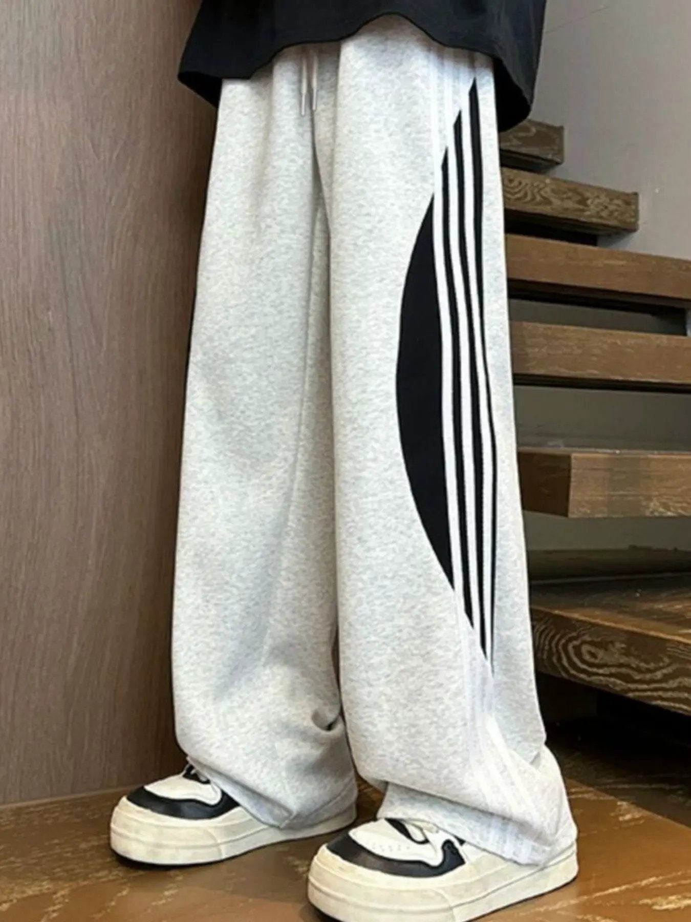 Men's Plus Size Striped Wide Leg Casual Pants by Partner Label