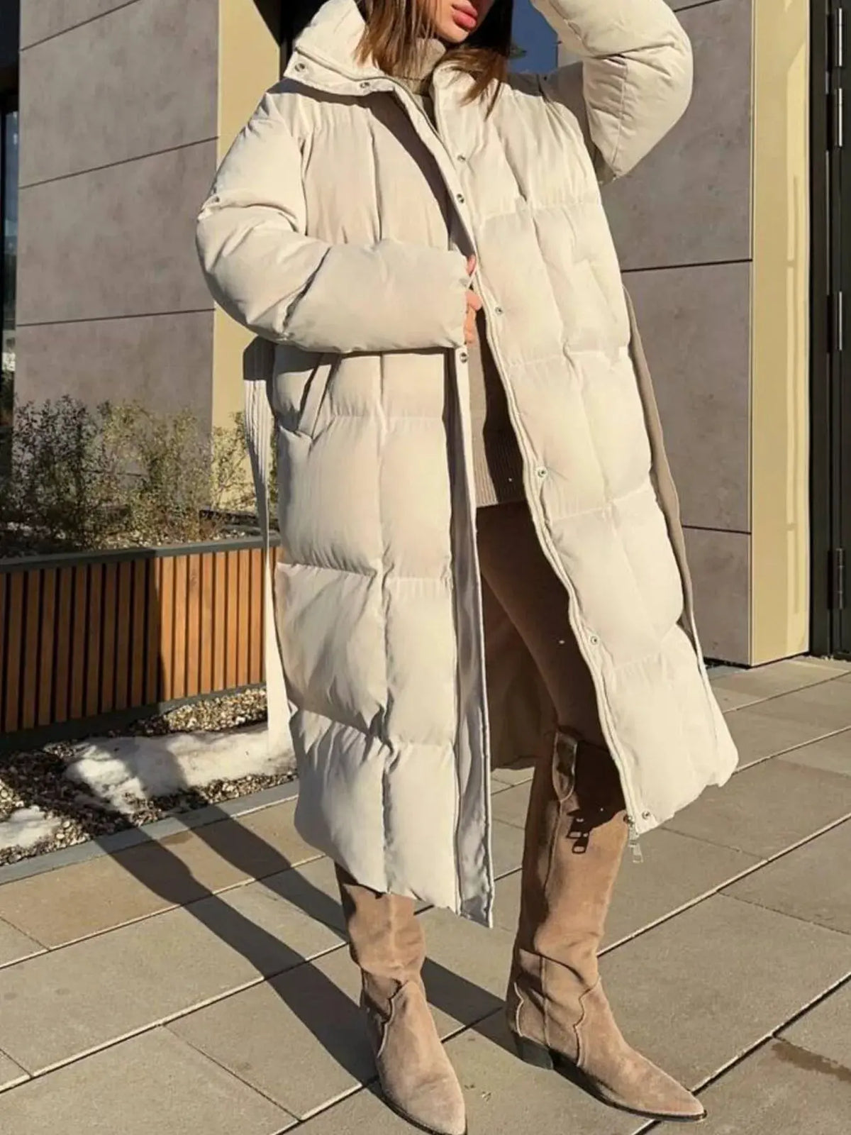 Longline Padded Winter Coat with Belted Waist | Partner Labels Selection by Partner Label