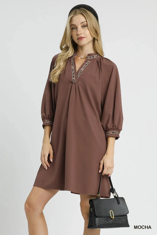 Umgee Notched Shift Dress with Trim Detail by Umgee