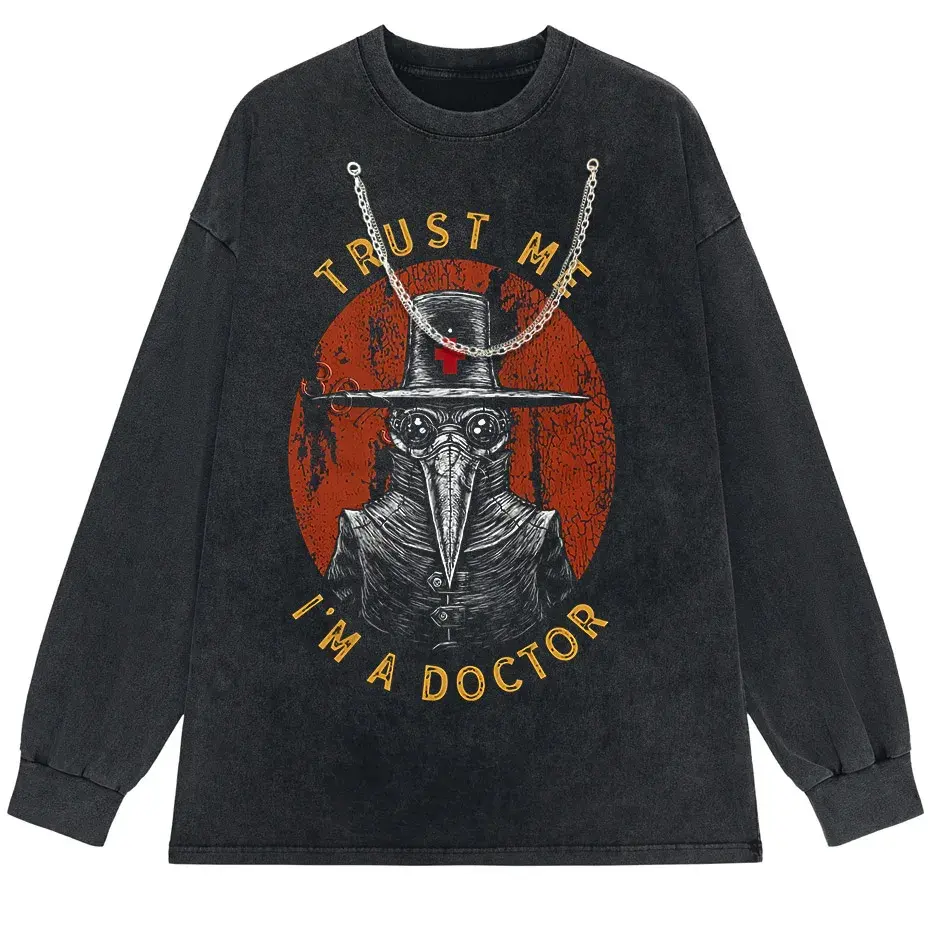 Funny Plague Doctor Graphic T-Shirt Men Cotton Streetwear Tee by Vimost Shop