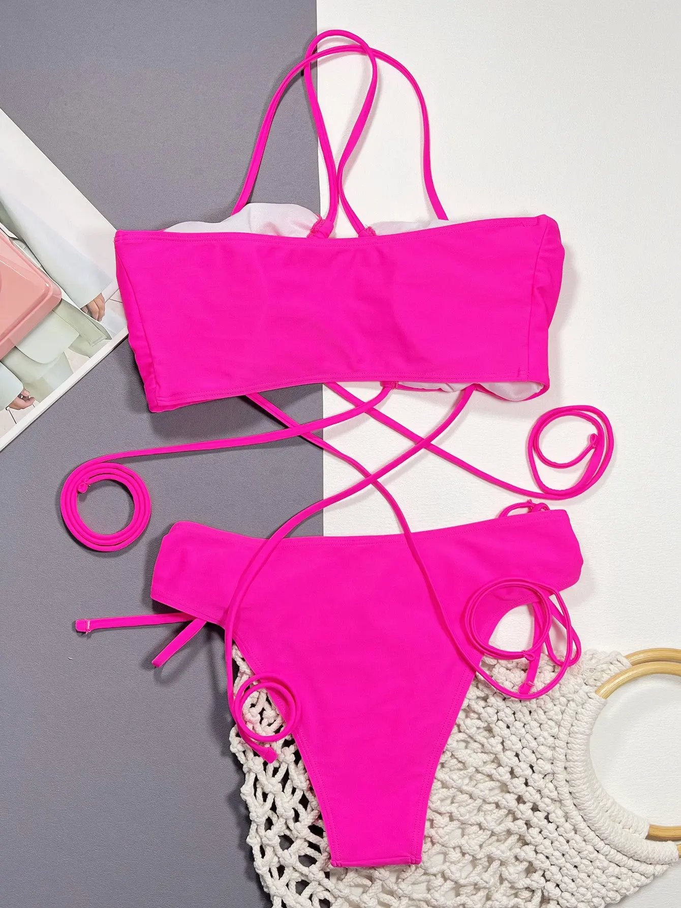 Halter Neck Drawstring Detail Bikini Set by Partner Label