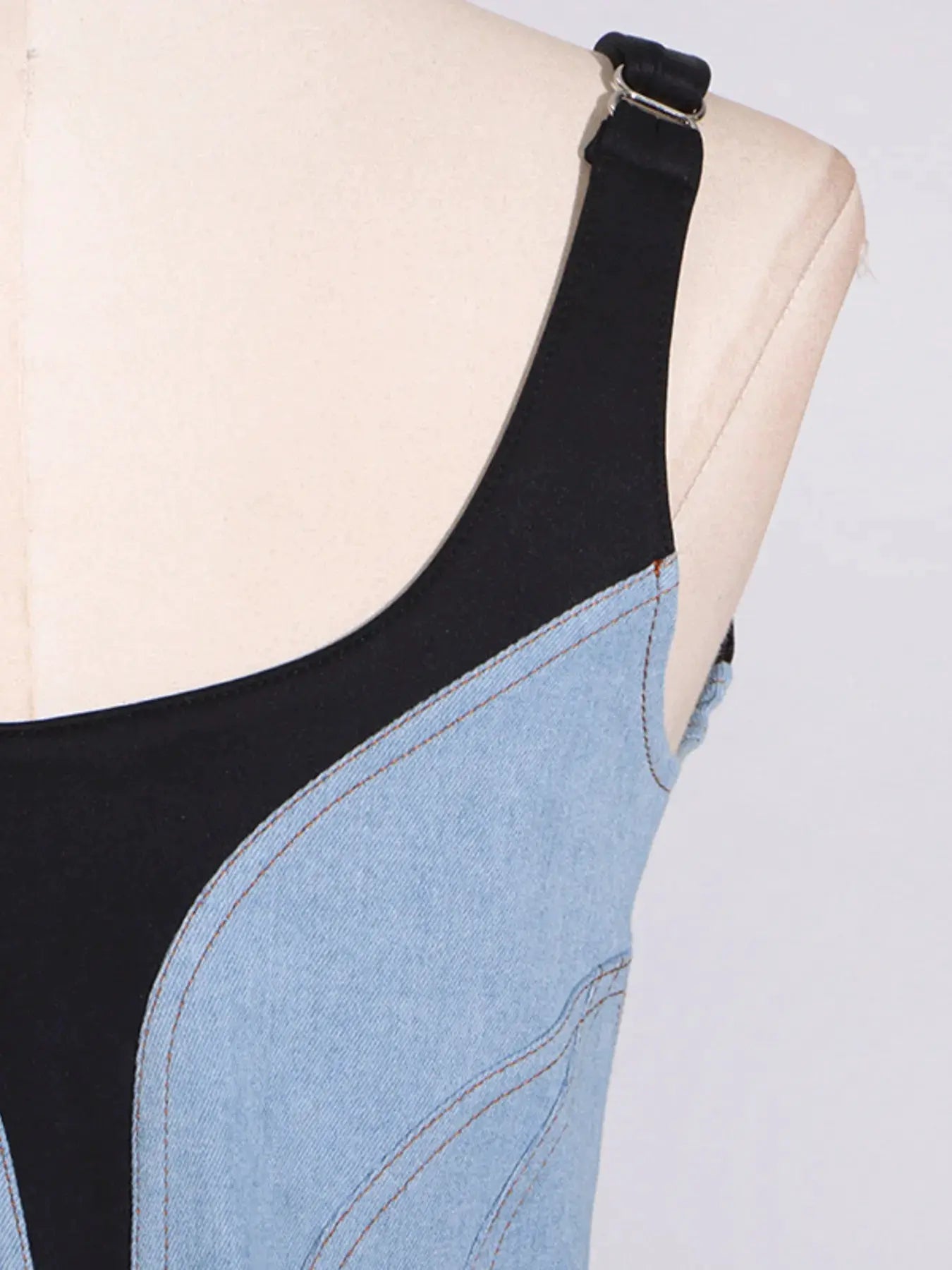 Contrast Adjustable Strap Denim Dress by Partner Label