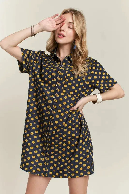 ADORA Floral Button-Up Mini Denim Dress by Partner Label