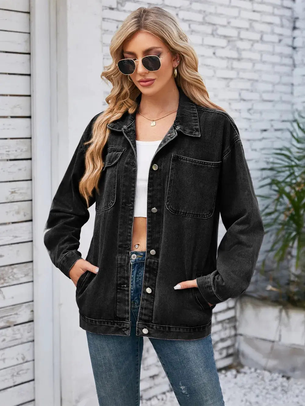 Pocketd Button Up Detachable Hooded Denim Jacket by Partner Label