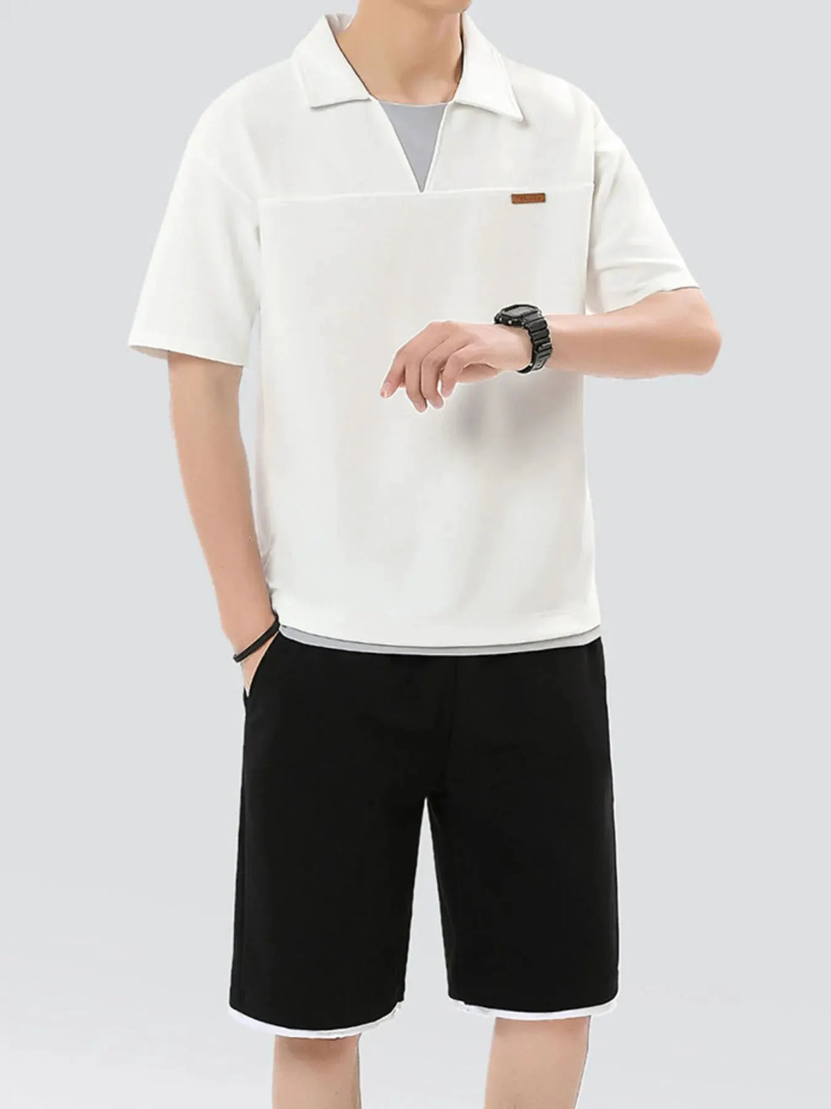 Men's Plus Size Johnny Collar Top and Shorts Set by Trendsi